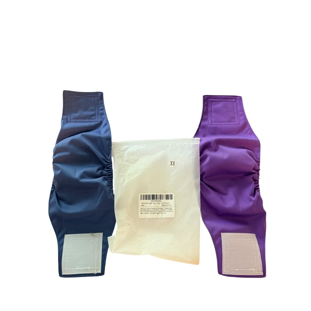 MICOOYO Belly Band Male Dog XS Blue Purple Reusable Washable‎ Diaper 2pk